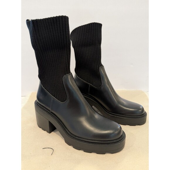 ZARA Women Ribbed Sock Chunky Ankle Boots With Track Sole Black US 7.5 EUR 38 - Picture 3 of 13